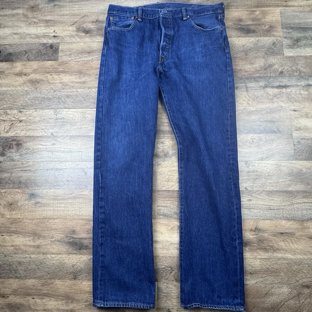 Levis 501 Jeans 36x34 Stretch Dark  Wash Denim Button Fly Straight